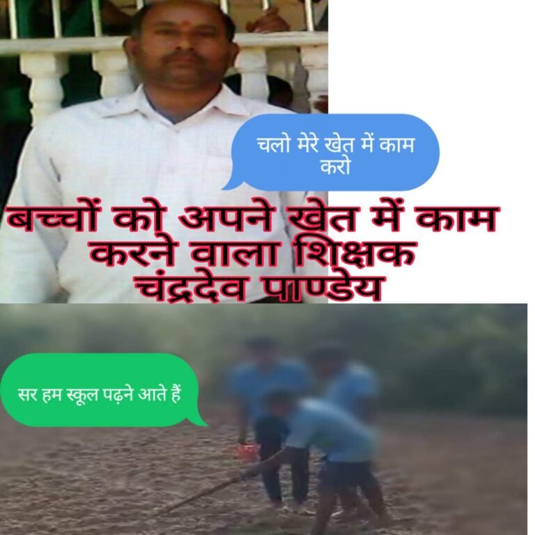 शिक्षक चंद्रदेव पाण्डेय बना तानाशाह स्कूली छात्रों को घर ले जाकर करता है बाल मजदूरी