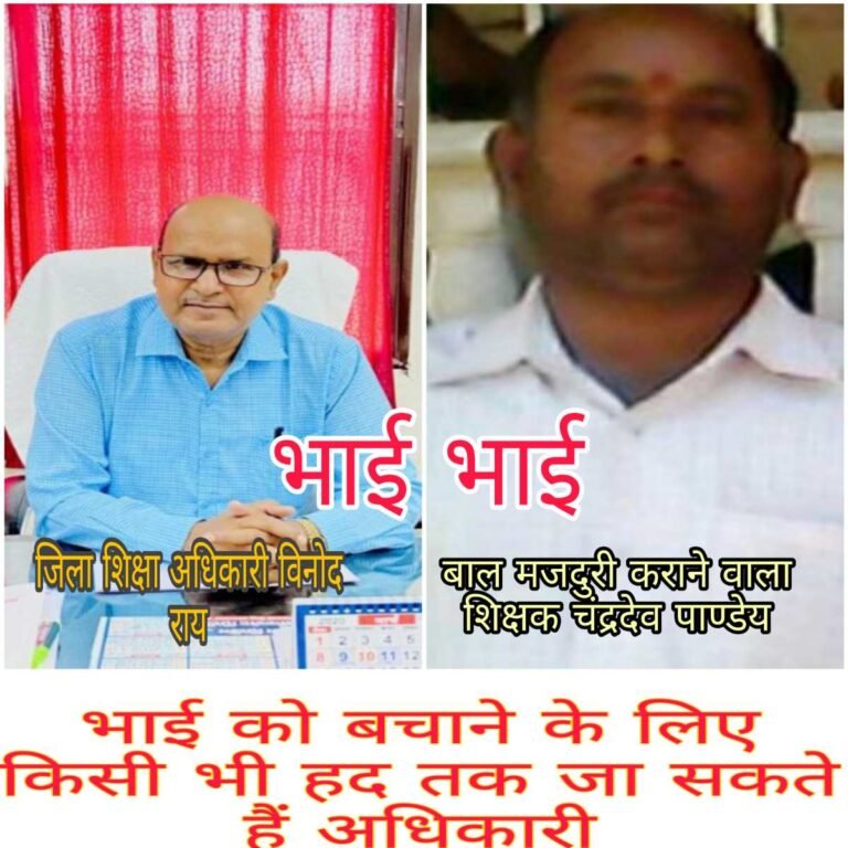 विनोद राय,विनोद दुबे,चंद्रदेव पाण्डेय तीनो हैं भाई इसी लिए नही हो रही हैं बाल मजदूरी कराने वाले शिक्षक पर कार्यवाही। देखें वीडियो में बच्चों ने क्या कहा