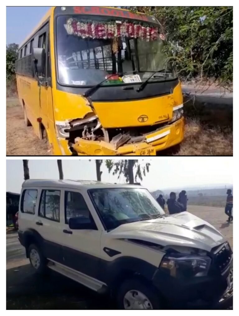 नागपुर रेल्वे फाटक के नवीन मार्ग में बस और स्कॉर्पियो में आमने सामने की भिड़ंत,, 3 घायल..