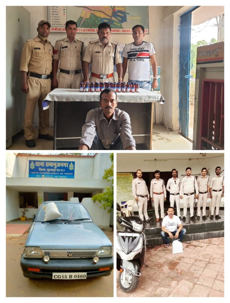 चौकी बसदेई, रेवटी व थाना रामानुजनगर पुलिस ने 3 अलग-अलग मामलों में 4 को किया गिरफ्तार, 65 हजार 490 रूपये कीमत के अवैध मादक पदार्थ गांजा व नशीली कफ सिरप जप्त…