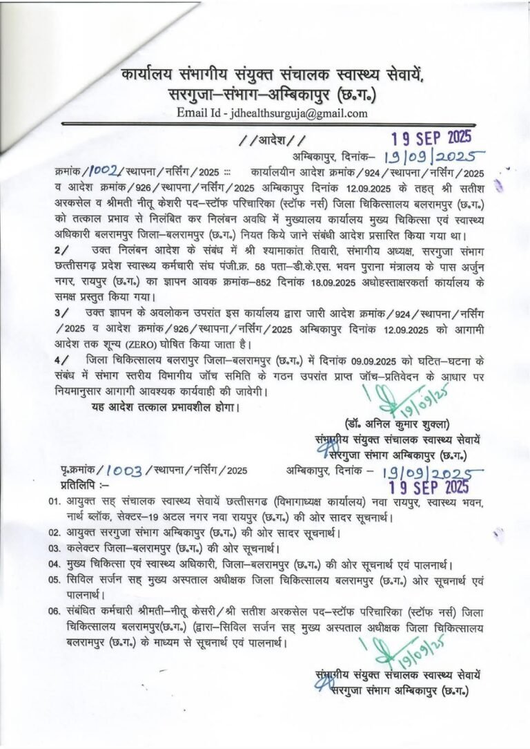 लापरवाही पर निलंबन आदेश जारी कर पहले लूटी वाहवाही, अब अपने आदेश को वापस ले जेडी स्वास्थ्य करवा रहे अपनी किरकिरी….!!