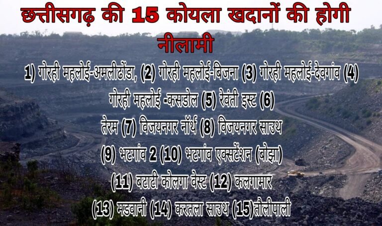 कोयला खदानों की नीलामी प्रक्रिया शुरू, छत्तीसगढ़ की 15 खदानों की होगी नीलामी..