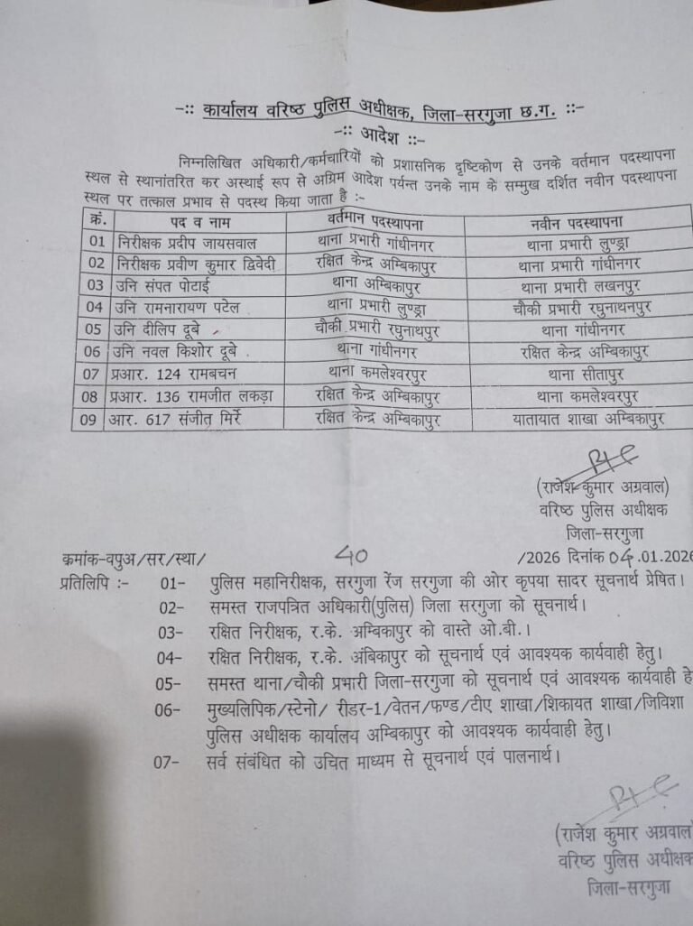 गांधीनगर थाना प्रभारी समेत 9 के तबादले, देखें आदेश…