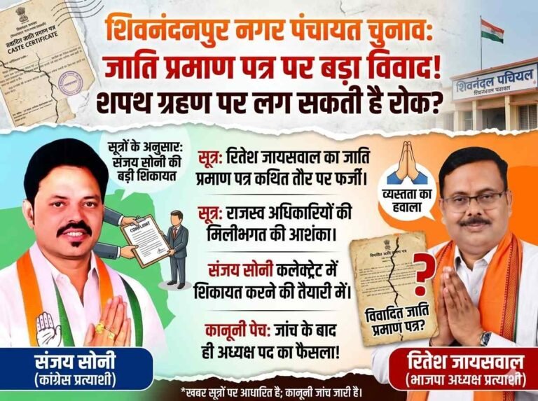 शिवनंदनपुर नगर पंचायत: जीत के उत्साह के बीच गहराया ‘जाति प्रमाण पत्र’ का विवाद, कानूनी पेच में फंस सकता है शपथ ग्रहण!