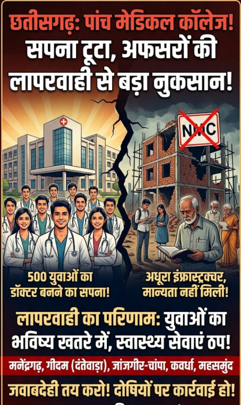 छत्तीसगढ़ में पांच नए मेडिकल कॉलेज खुलने का सपना टूटा, अफसरों की लापरवाही से बड़ा नुकसान