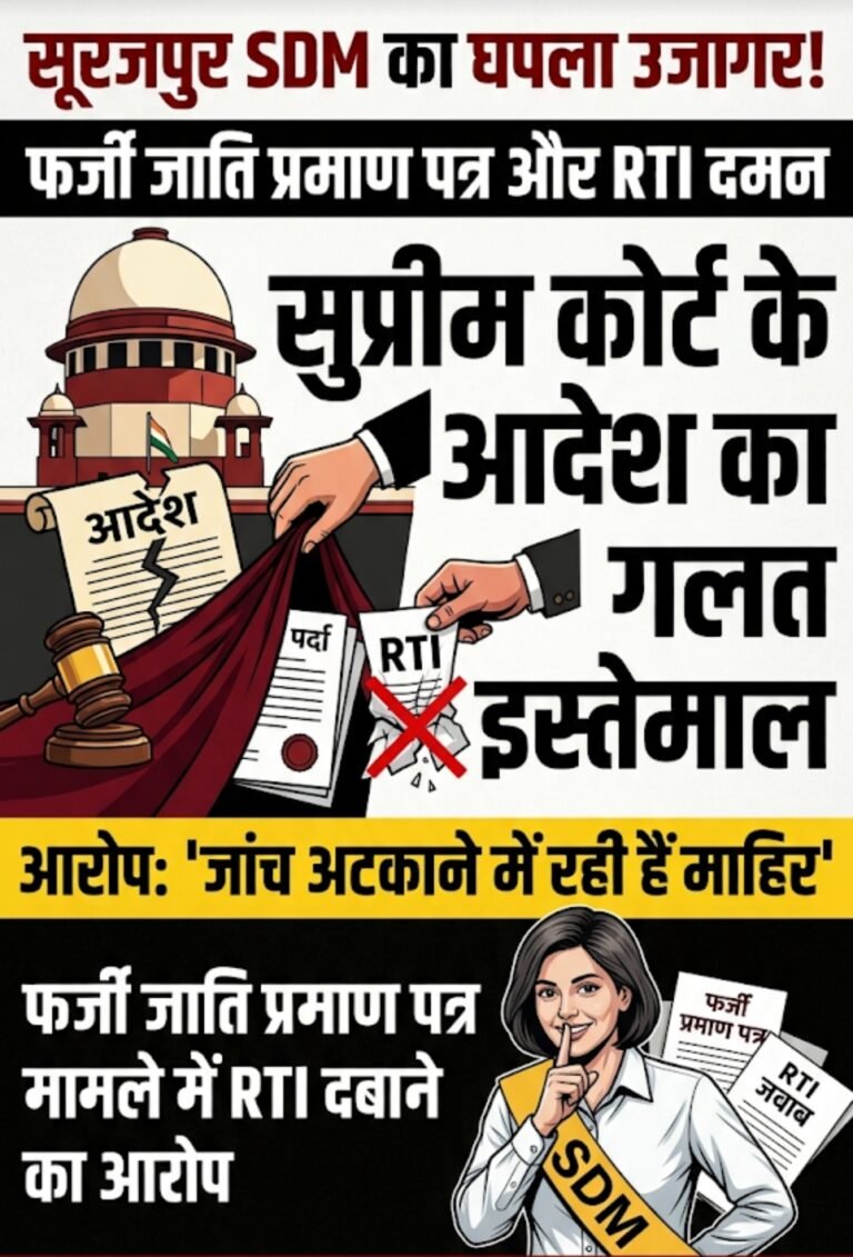 सुप्रीम कोर्ट के आदेश का गलत इस्तेमाल कर पर्दापोशी में जुटीं सूरजपुर SDM: फर्जी जाति प्रमाण पत्र मामले में RTI दबाने का आरोप, जांच अटकाने में रही हैं ‘माहिर’….